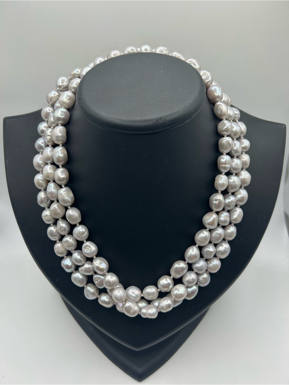 Handmade grey baroque fresh water pearl long necklace